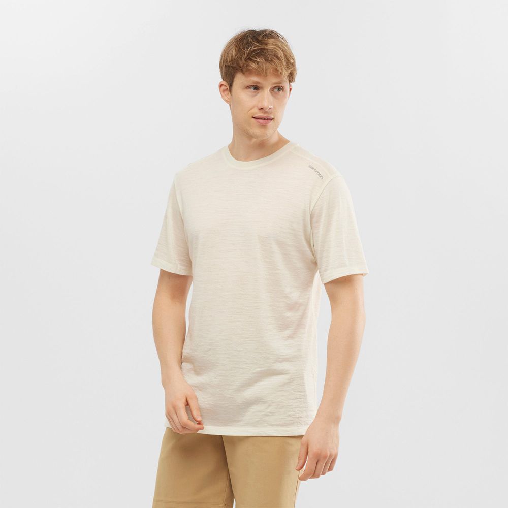 Salomon Singapore Mens T-shirts - OUTLIFE MERINO SS M Beige | 38217-JYOI